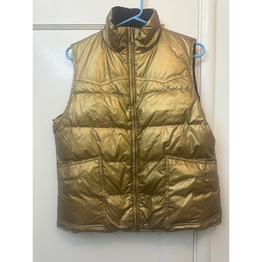 Lauren Ralph Lauren Reversible Puffer Vest Gold Navy Down Fill Womens M warm EUC